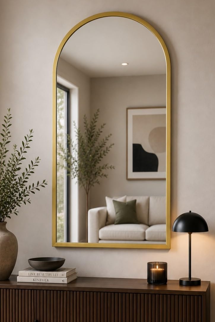 B&Q -  ArcusGold Metal Framed Arched Wall Mirror 47" X 23.5" (120Cm X 60Cm)
