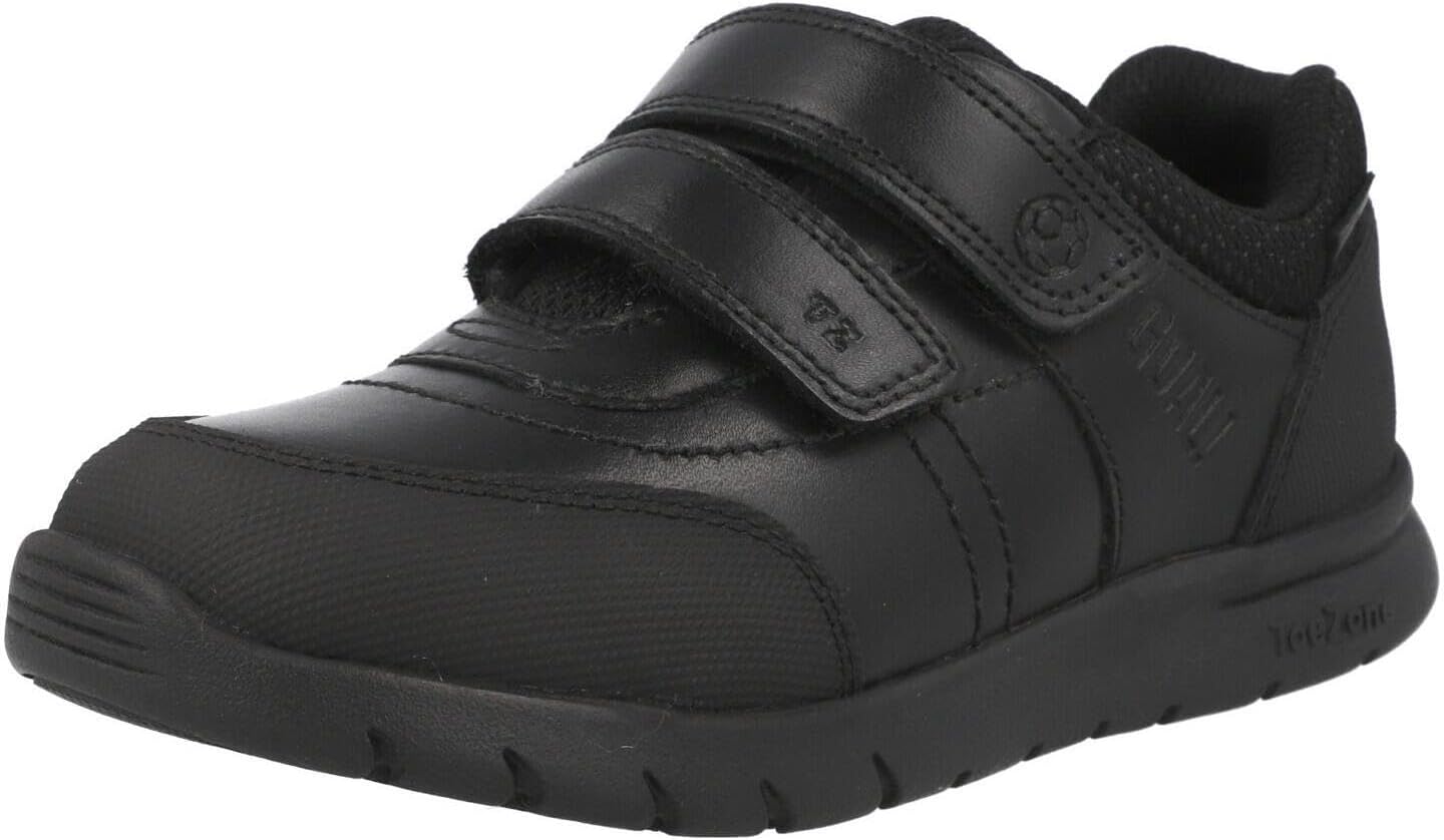 Strike Black Football School Shoes, Coated Leather, Ortholite Insocks, Non-Slip Outsoles