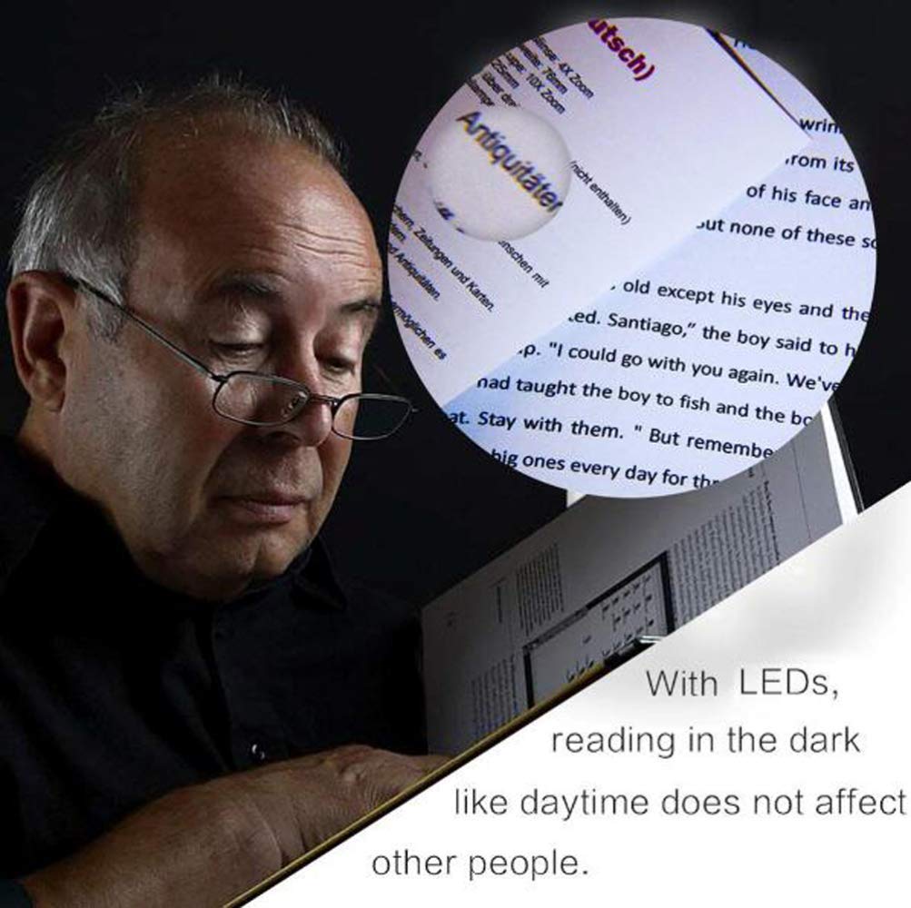 Faltbare, beleuchtete Handlupe mit 10 LEDs, 2- bis 5-fache Vergrößerung, superhohe Klarheit, leicht – Weiß und Schwarz, ideal zum Lesen und Schmuckbetrachten. Modisch.
