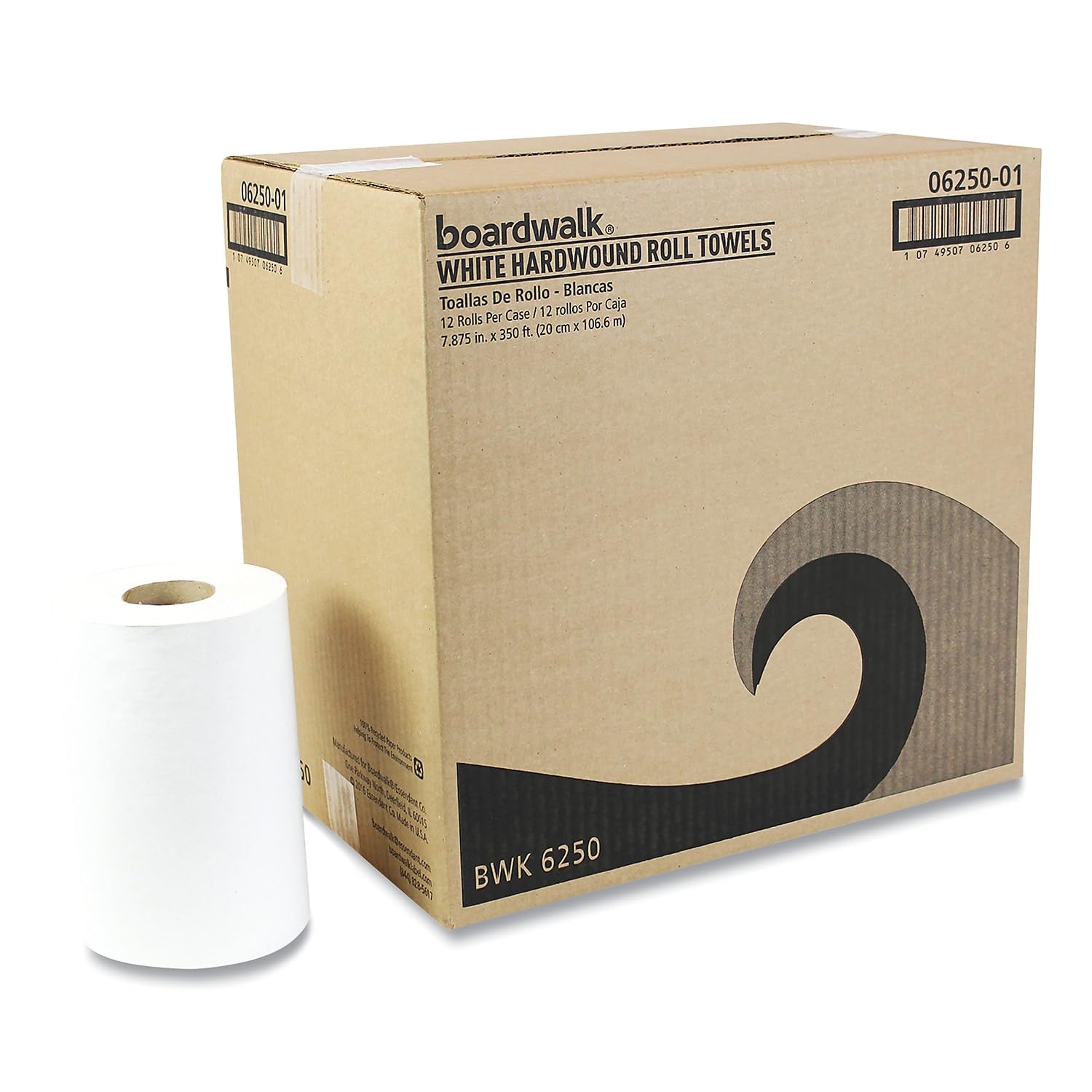 Boardwalk 6250 Hardwound Paper Towels, Nonperforated 1-Ply White, 350 ft (Case of 12 Rolls) - Image 3