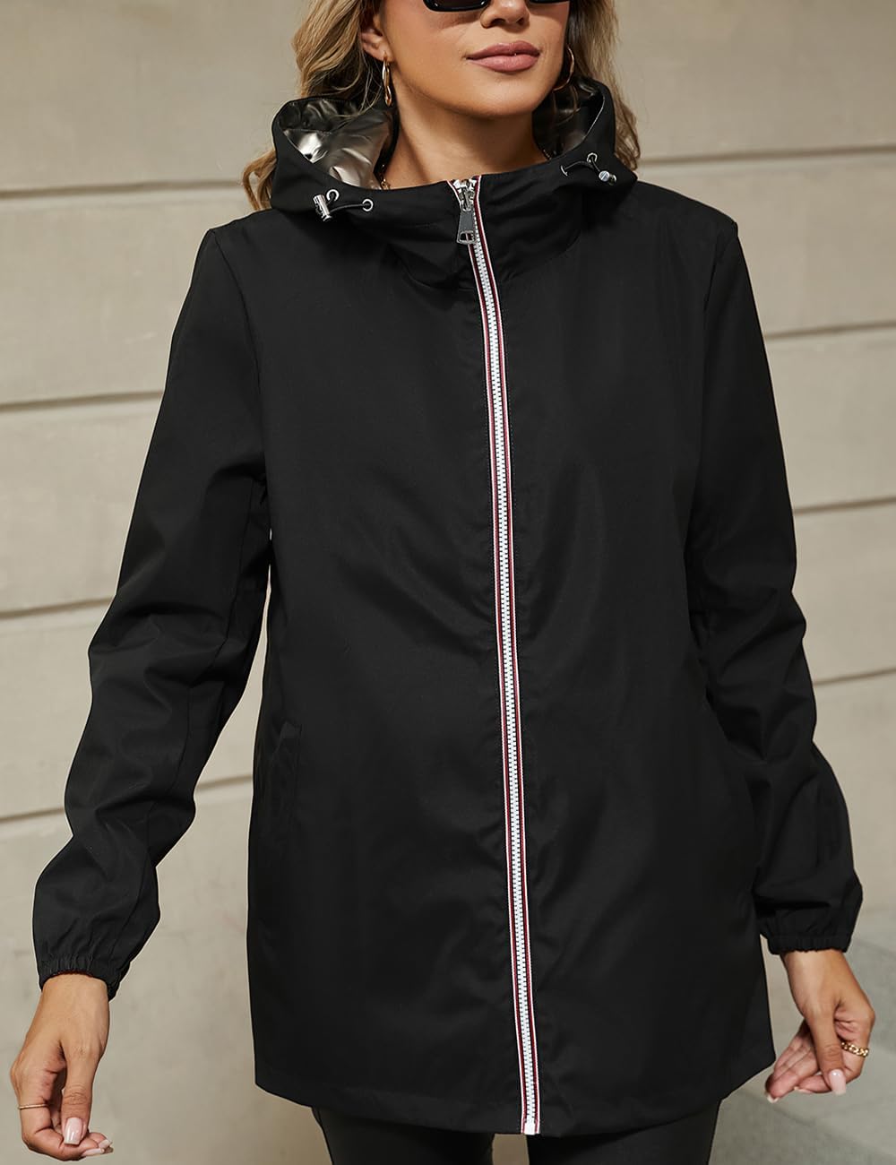Giolshon Donna Cappotto leggero Windbreaker Zip Up Giacca manica lunga Outdoor Raincoat con cappuccio