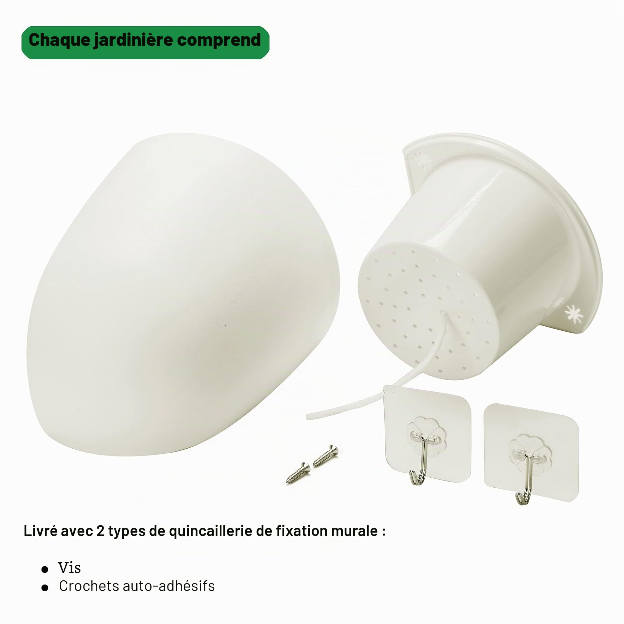 ORIMERC Lot de 4 pots de fleurs triangulaires en plastique à fixation murale pour plantes succulentes d'intérieur ou d'extérieur Blanc
