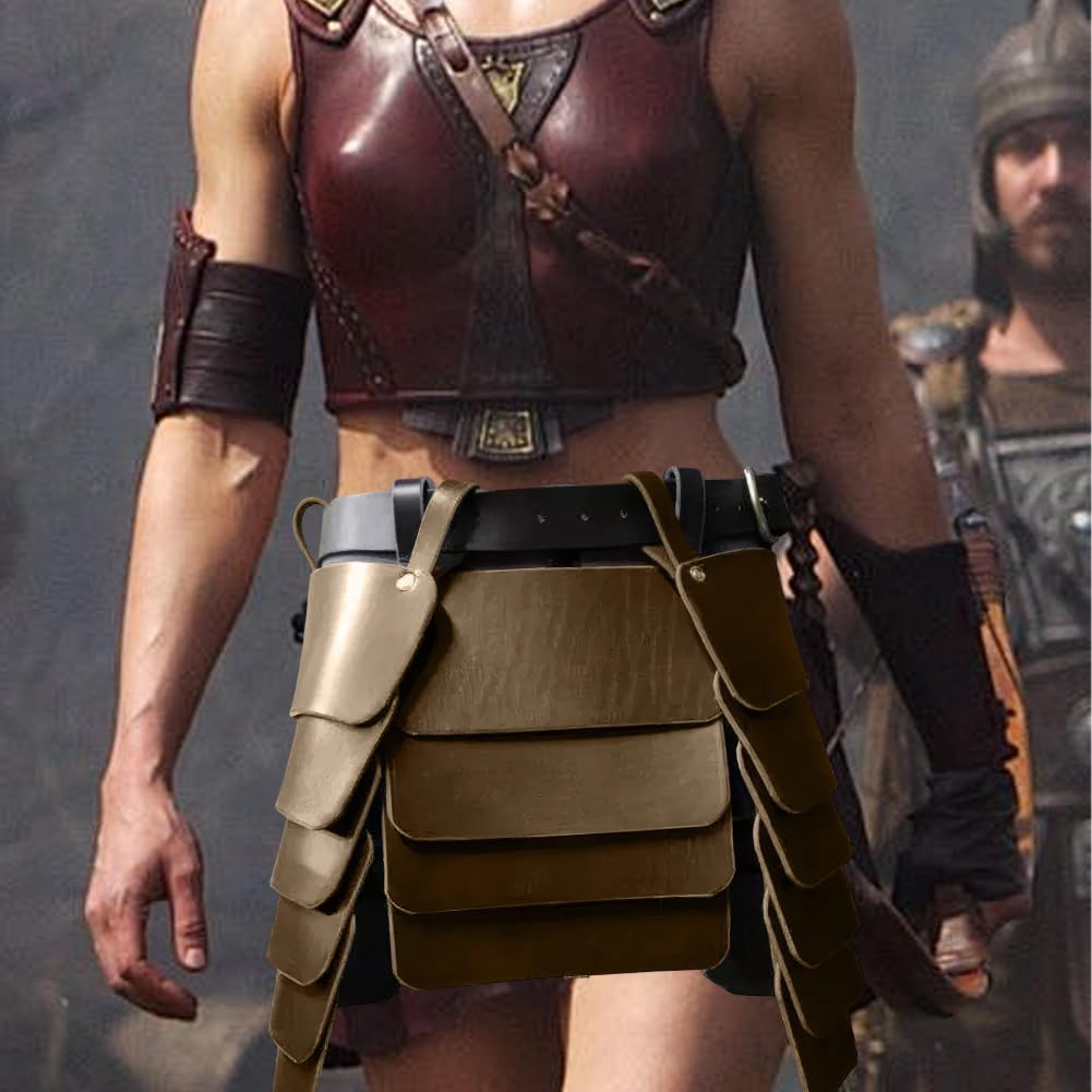CALFOVERA Viking Wide Waist Belt Armor Mercenary Knights Skirt Medieval Retro Three-Sided Thigh Armor Skirt PU Leather with Wide Buckle Belt for LARP Cosplay Costume Make-up Party (Brown) - Image 4