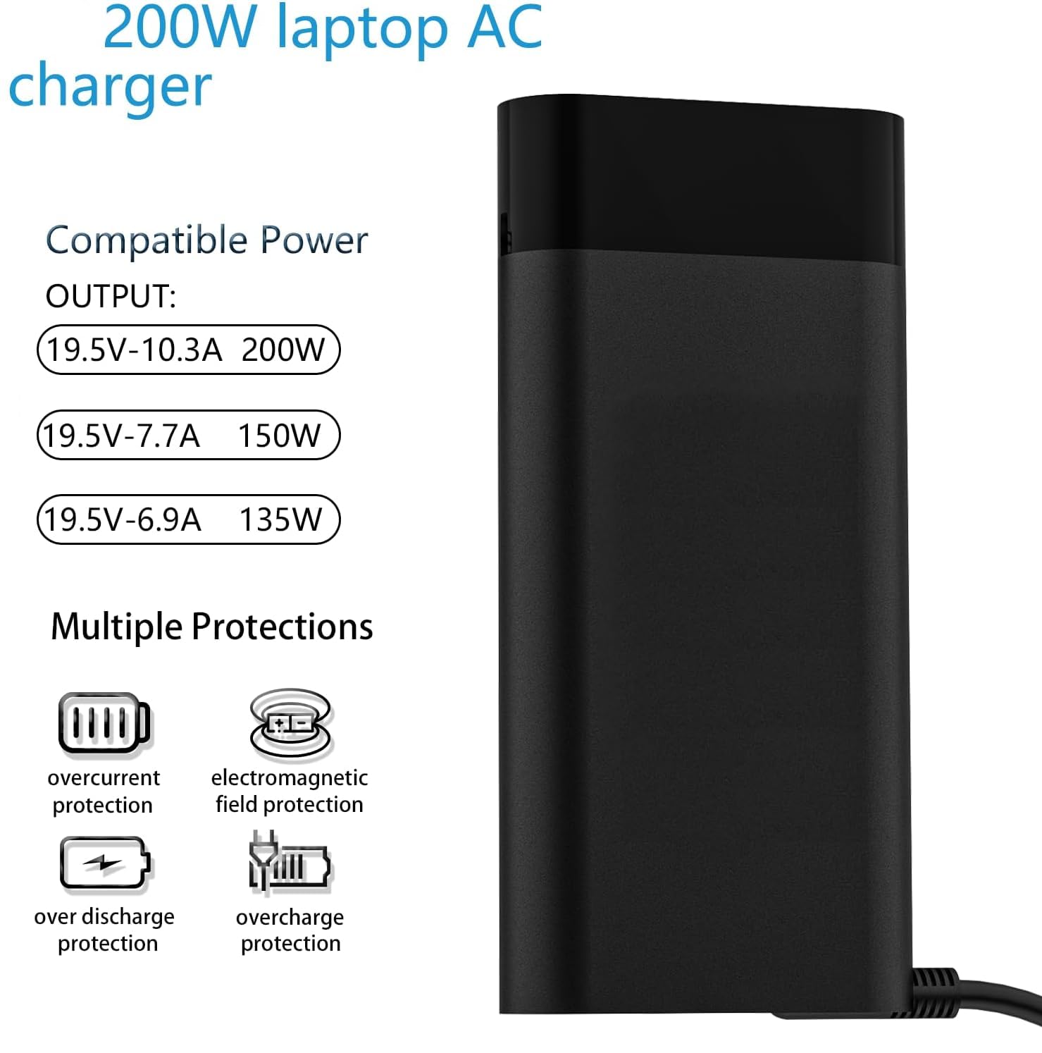 Bloc d'alimentation chargeur 200 W 19,5 V 10,3 A 4,5 x 3,0 mm pour HP Omen 15-ce/dc/dh/ek 16-c0 17-an/ck Victus 16-d/e Pavilion 15-ec/dk 17-cd ZBook 15/17 G3-G8 Fury Studio Create G7 Envy 15 - ep 16-K