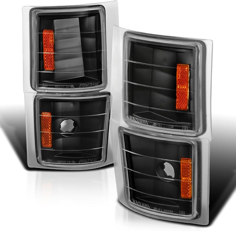 Luzes de canto externas SPEC-D TUNING com carcaça preta e lente cristal para Chevy C10, C/K, Silverado, Tahoe e Suburban – 4 peças