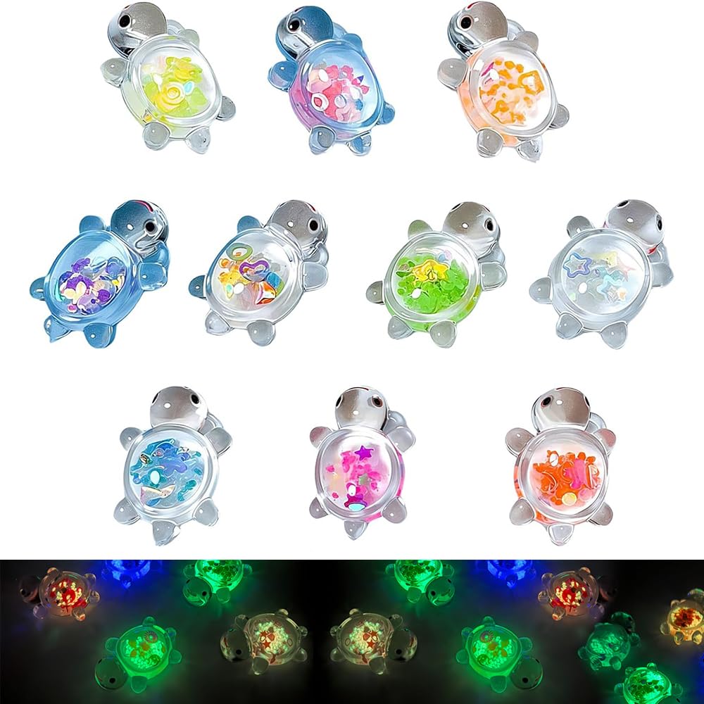10 Minitortugas Luminosas De Resina, Luz Nocturna, Tortugas, Animales Marinos Brillantes, Decoración Para Jardín, Acuario Y Paisajismo (Transparente – Lentejuelas)