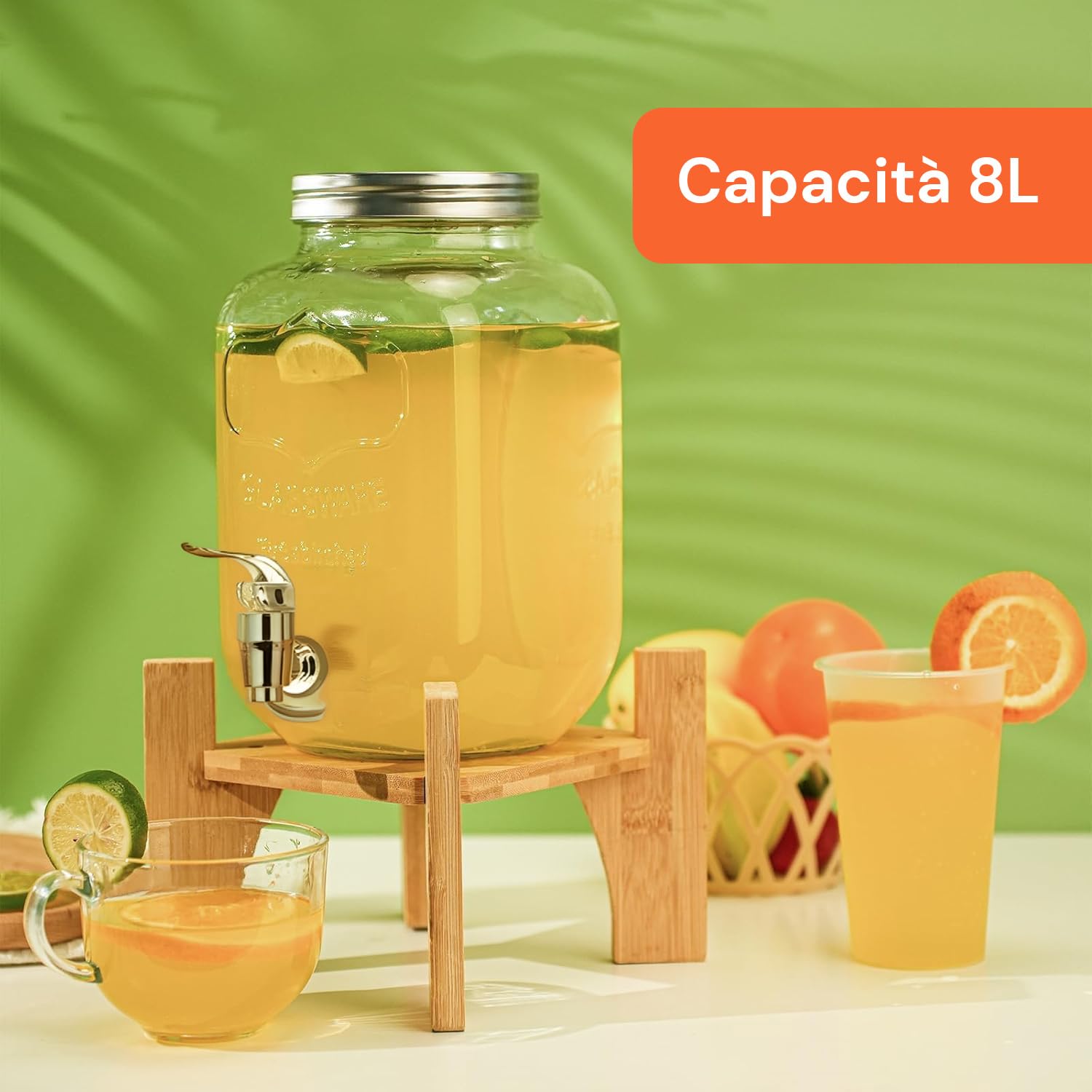 Avilia Dispenser Bevande in Vetro 8 Litri Rubinetto Acciaio Inox per Acqua e Bibite con Infusore