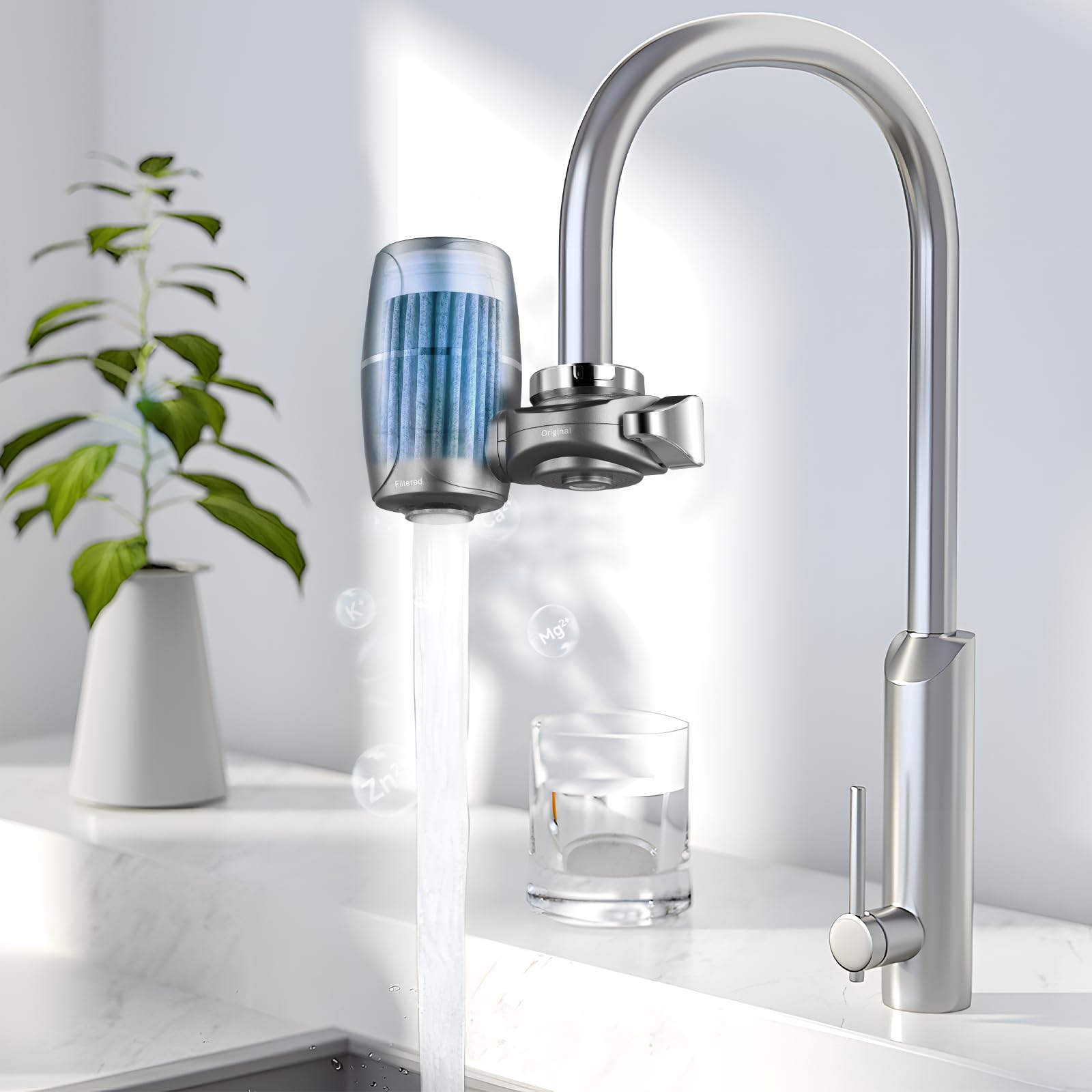 Élément Filtrant Robinet Purificateur D'Eau - Filtre Anti-Chlore, Métaux Lourds, Sédiments - Rechange 3-6 Mois, Compatible Lumière UV Bleue