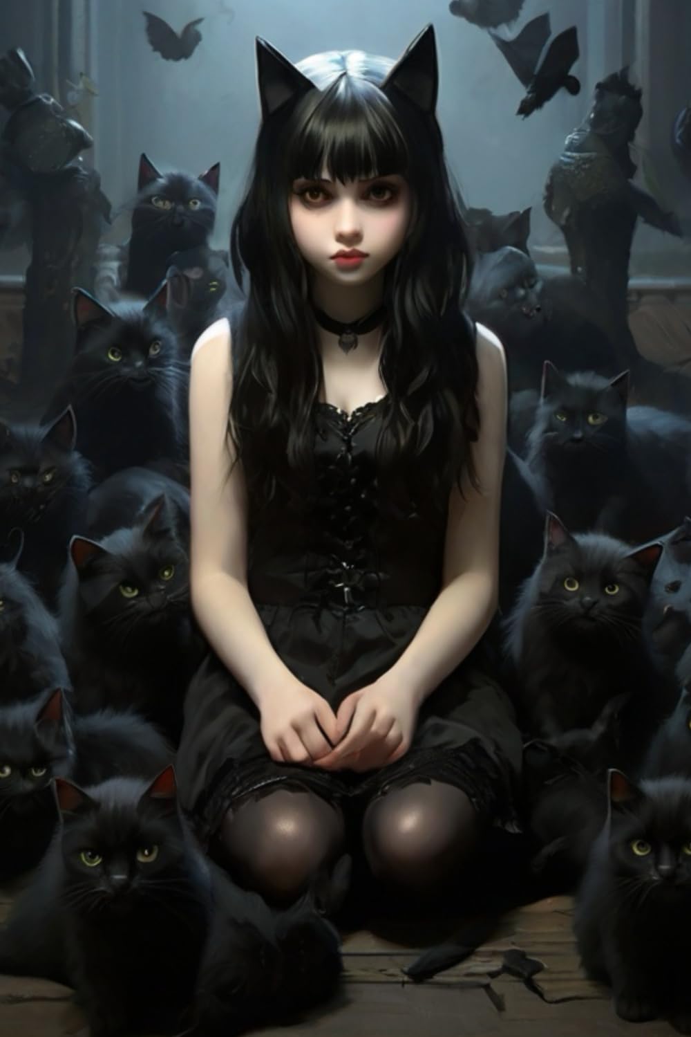 Goth Cat Girl - Creepy Cute Journal, School 6x9 Notebook, Gothic