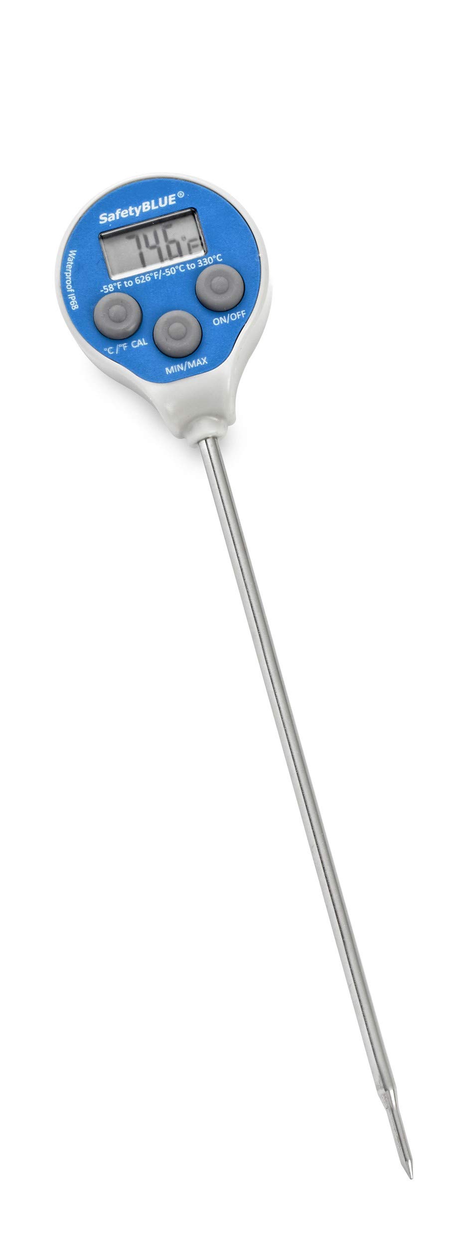 Precision Digital Stem Thermometers - Lollipop Type. Waterproof IP68 Range: -58°F to 626°F and -50°C to 330°C Resolutions: 0.1°C/°F Accuracy: +/-0.8°F /0.4°C from -10/100°C (150mm Stem Length)