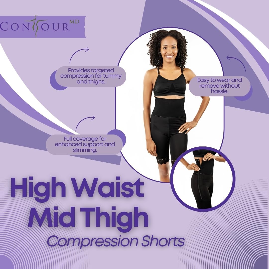 ContourMD High Waist Mid Thigh Compression Shorts for Women – Post-Surgery Shapewear, Thigh Lipo & Tummy Control – S46
