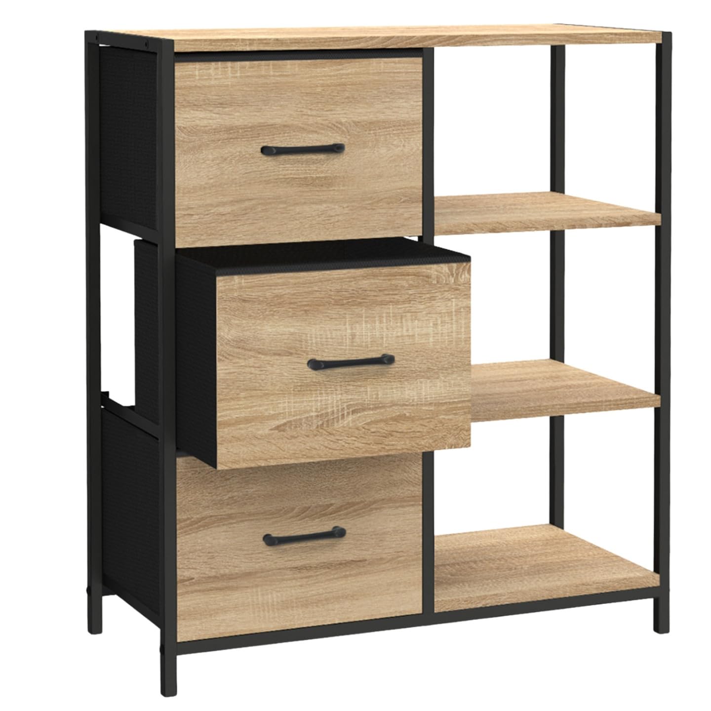 IDMarket - Buffet d'appoint 3 tiroirs et étagères 70 cm Utah Design Industriel
