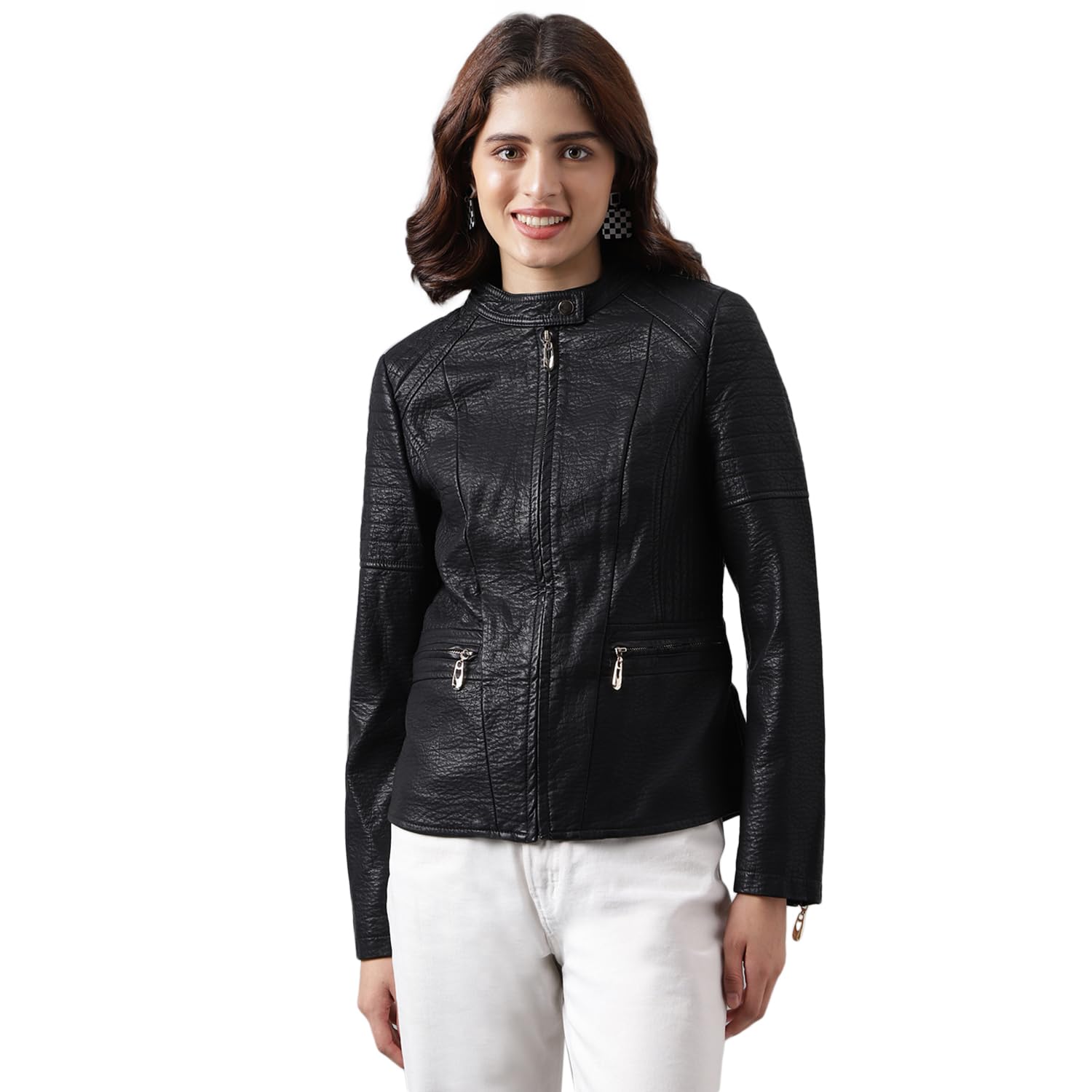 Women's Black Solid Straight Jacket-image-28