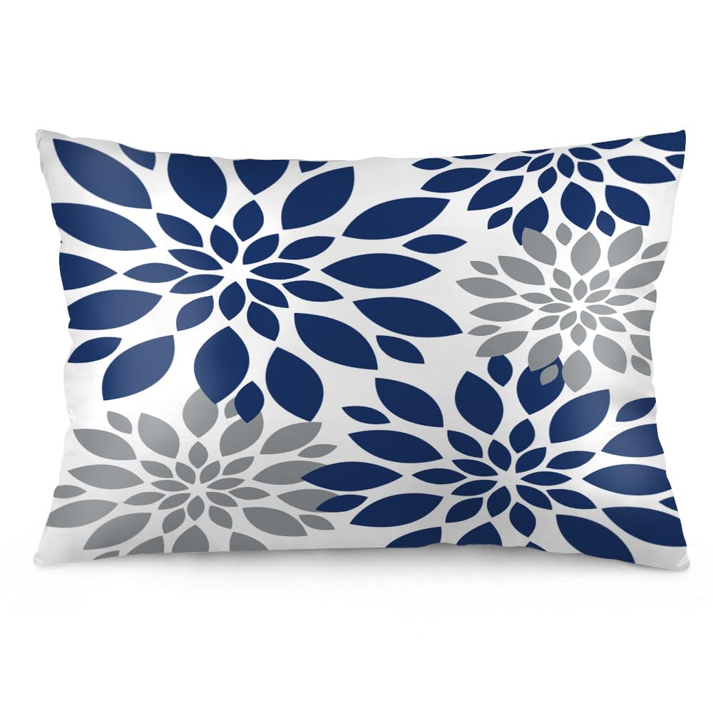 Easternproject Blue Dahlia Flower Pillow Cases Standard Size 20x26 Inch Decorative White and Grey Floral Pillowcases Seasonal Summer Holiday Bed Pillow Covers Soft Pillow Protector for Sleeping