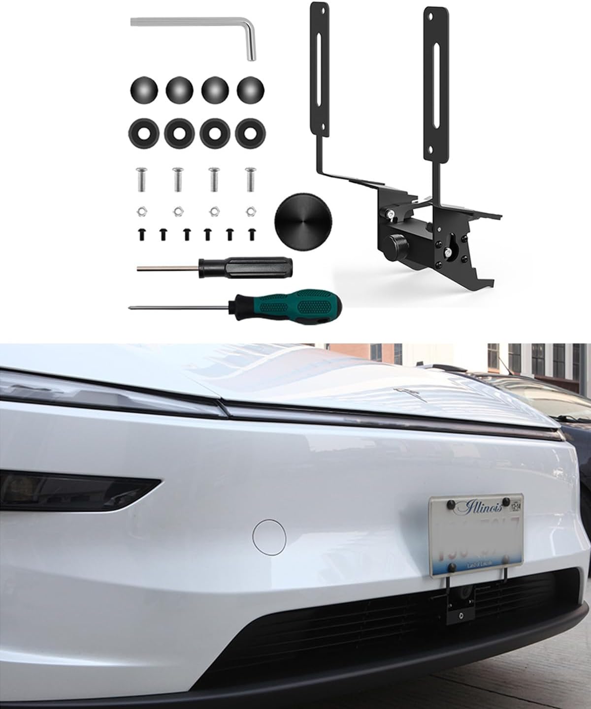 License Plate Holder Model Y Juniper License Plate Frame No Drill Front License Plate Holder Compatible with Tesla Model Y Juniper accessories 2025 2026