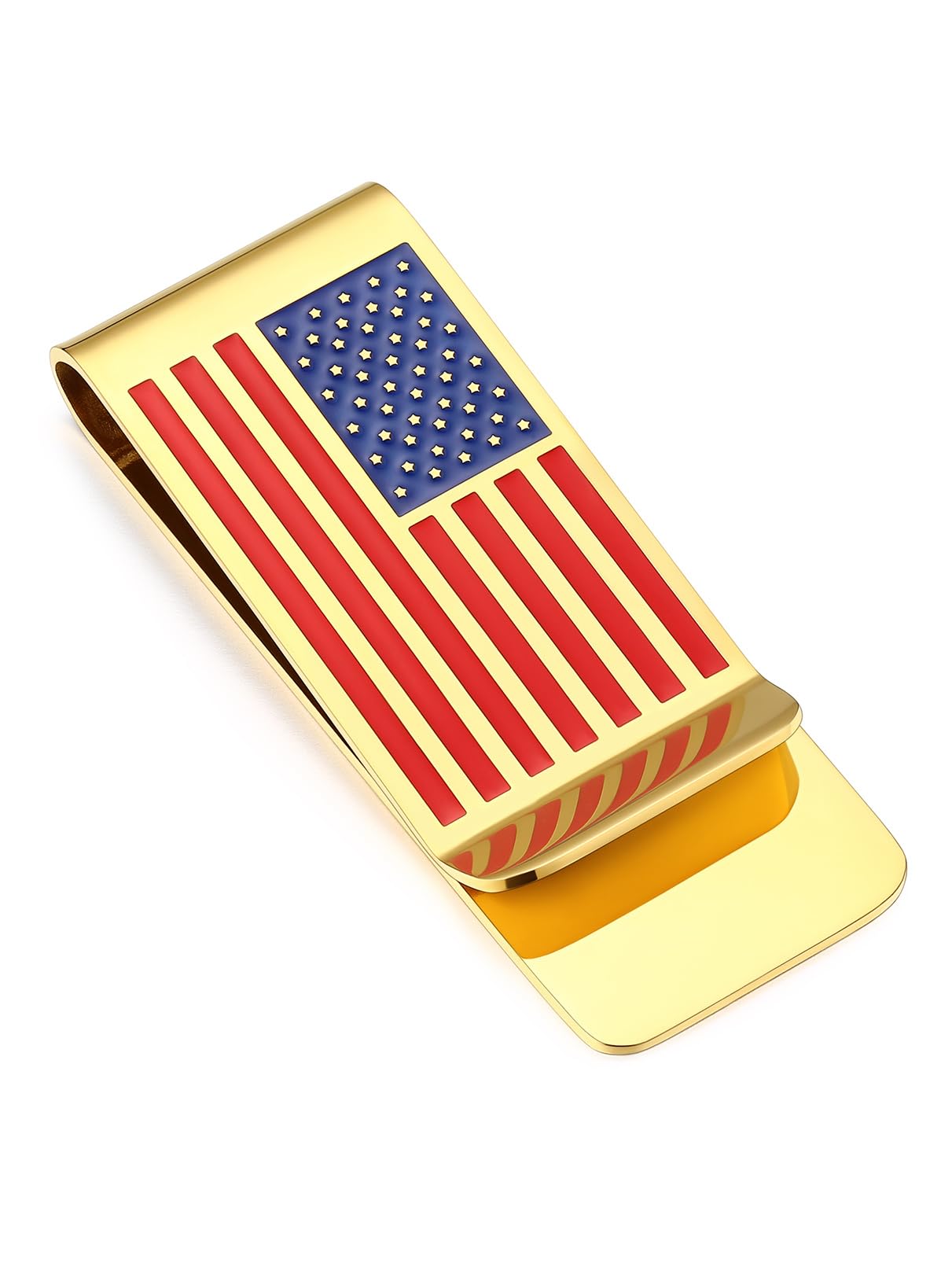 Bandmax American Flag Money Clip Credit Card Business Card holder Stainless Steel Gold Plated American Flag Slim Pocket Wallet for Men Husband Father