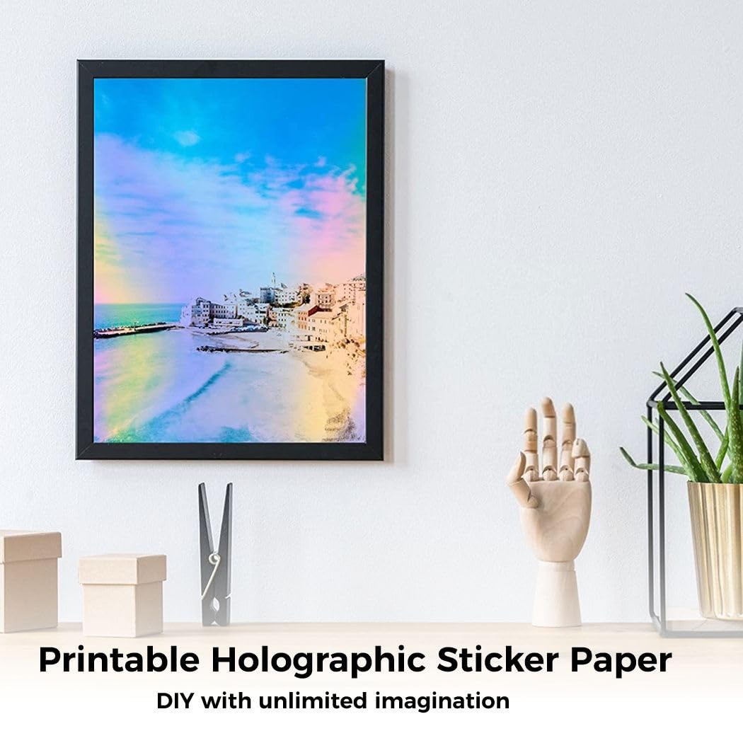 36 hojas de papel adhesivo holográfico A4, papel de vinilo imprimible