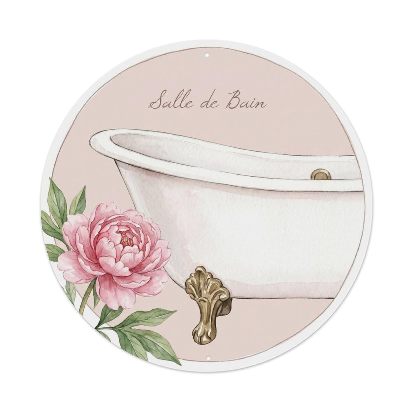 Yrnq Vintage Style Salle Peony Relaxing Round Bathroom Vintage Metal Tin Sign Plaque Wall Decor For Cafe, Club, Garden Round Metal Poster 8X8inch