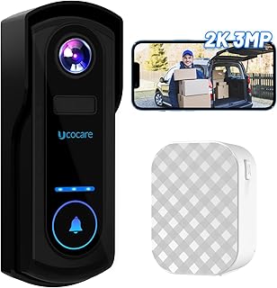 UCOCARE Video Doorbell Wireless with Chime, 2K 3MP WiFi Doorbell Camera, 10000mAh Battery, PIR Motion Detection, Voice Message, 2K Night Vision, 2-Way Audio, IP67, Support SD Card & Cloud Storage