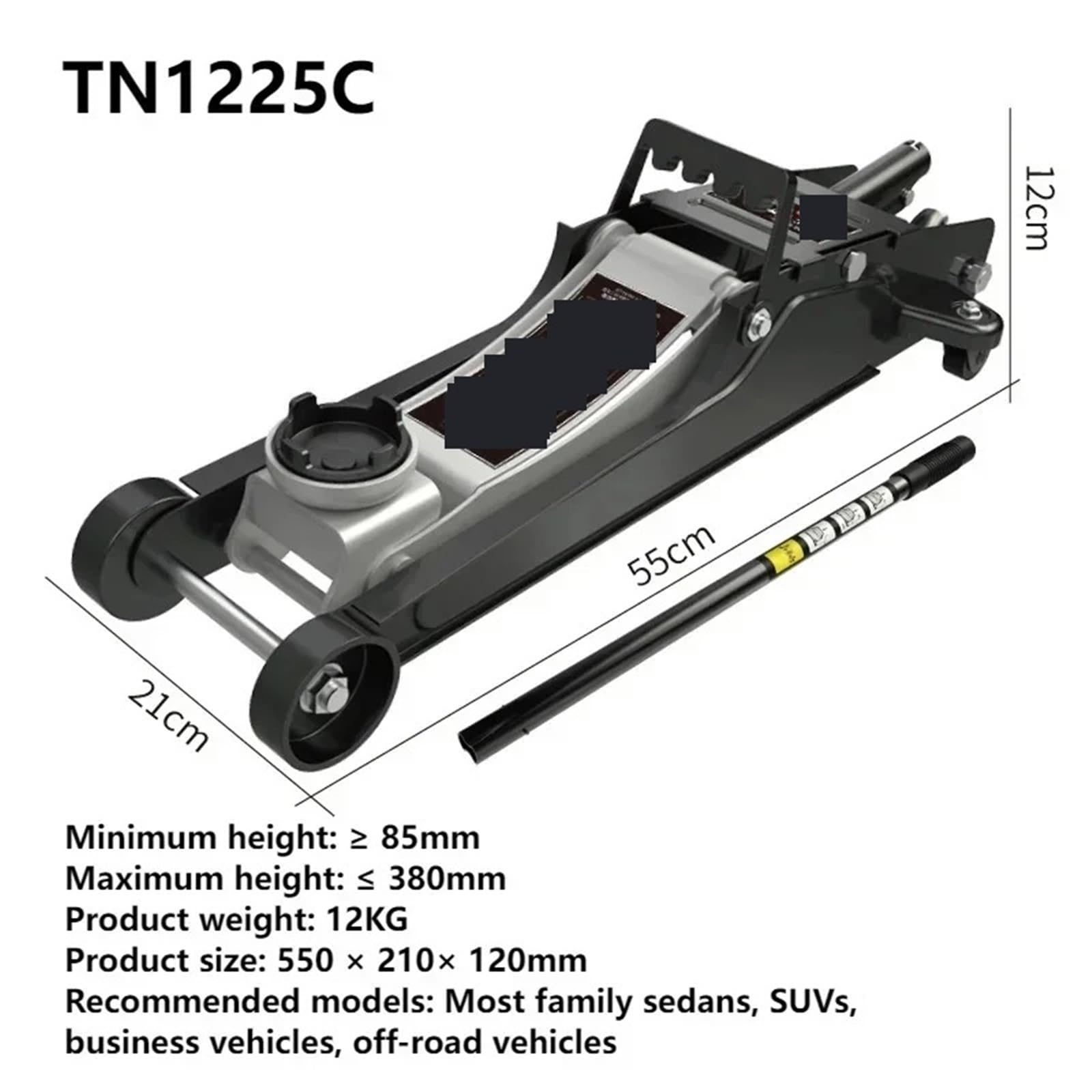 Gato hidráulico, Gato Horizontal de 2,5 T y 380 mm for SUV, herienta for Cambio neumáticos, Mantenimiento hidráulico Coches, presión Aceite, elevación rápida