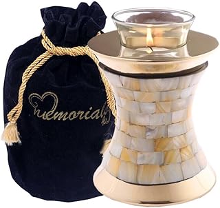 MEMORIALS 4U Mother of Pearl Tealight Urn - Keepsake Urn for Ashes - Small Size Candle Urn- NOT Intended for Full Cremation Ash Quantity