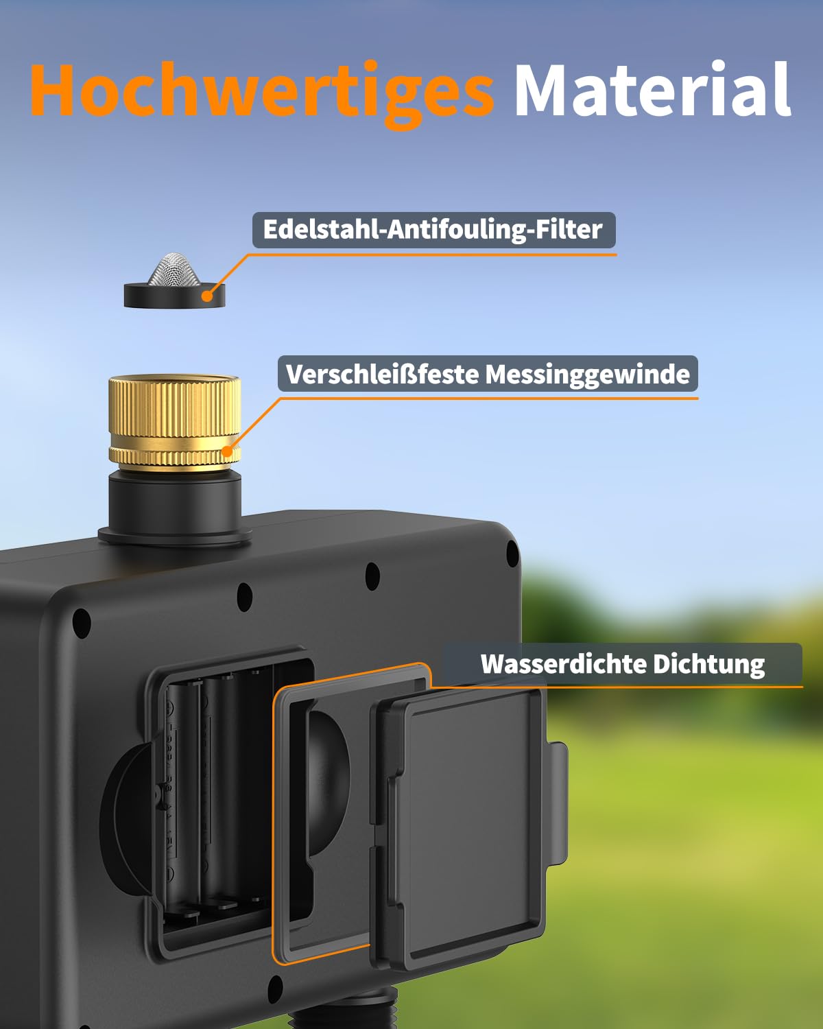 Diivoo WLAN Bewässerungscomputer mit 3 Ausgängen, Messinganschlüssen