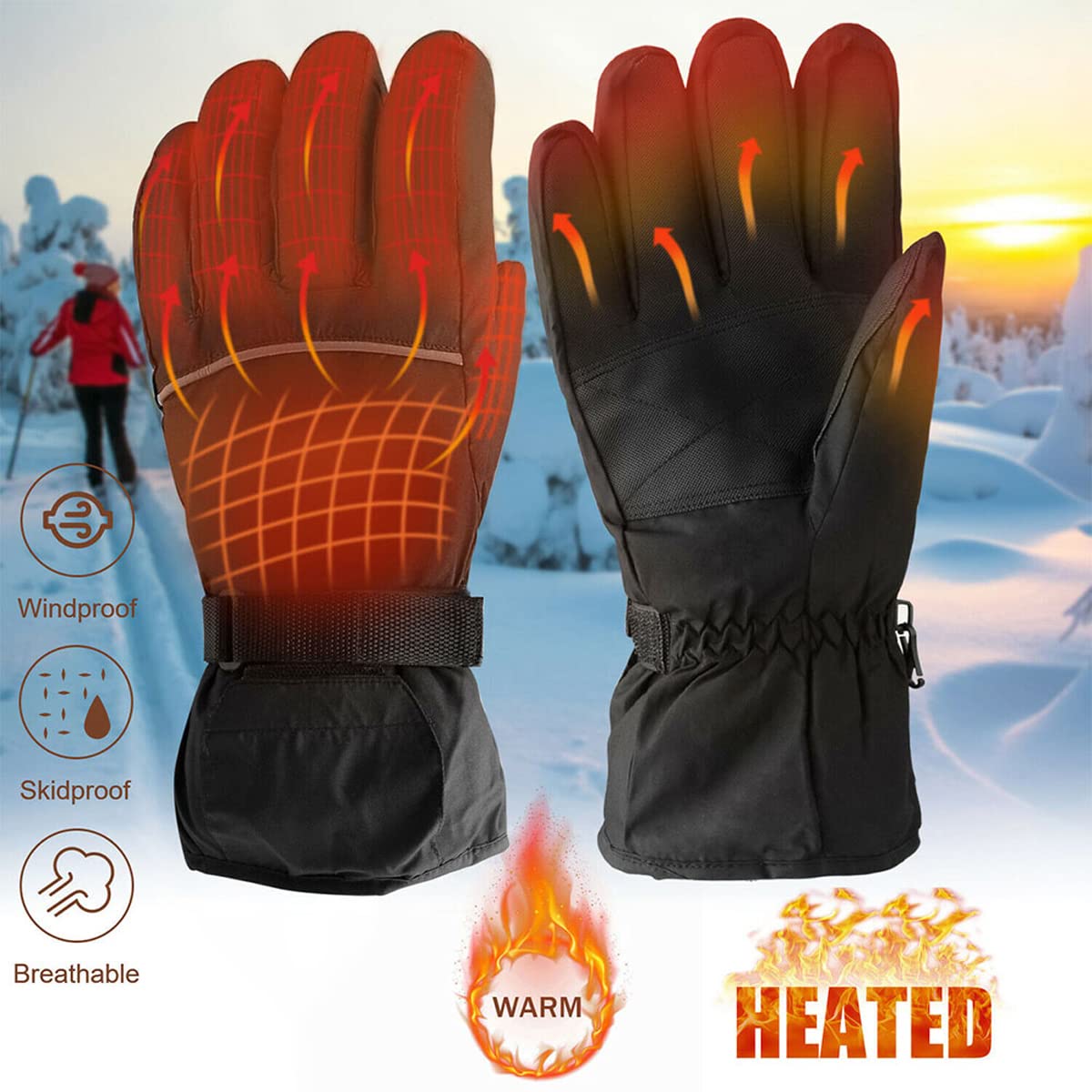 Guanti Riscaldati Invernali, Impermeabile Touchscreen Guanti Termici Ricaricabile, Guanti Riscaldati con 3.7v 3500mah Batteria Ricaricabile, 3 Temperatura Una Durata di 4~8 Ore, per La Malatti(Size:l)