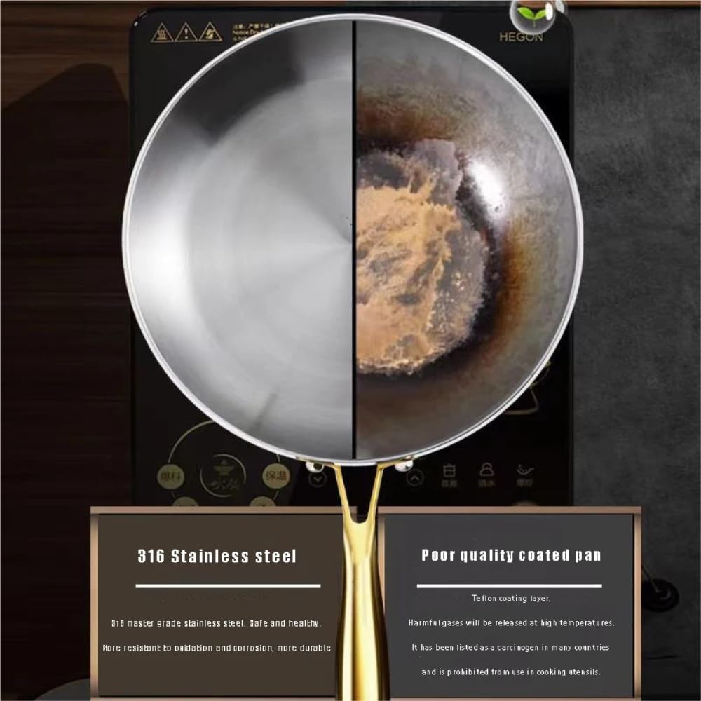 316 Stainless Steel Frying Pan Wok Pan Nonstick Cooking Fried Steak Gas Stove Pot Induction General Saucepan Kitchen Cookware(22cm)
