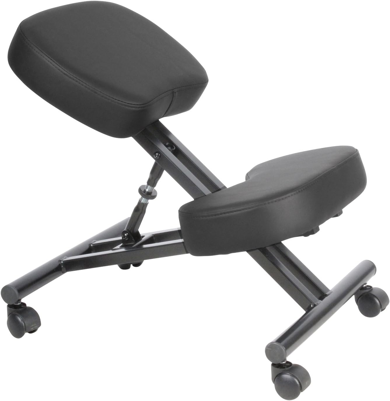 inknu Ergonomic Kneeling Chair - Adjustable Posture Chair (Black Leather) - Improved Design - Extra Thick Cushions - Comfortable - Reduce Pain