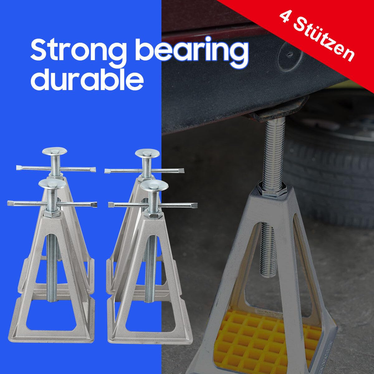 Soporte de Apoyo para Caravanas, Pack 4 Gatos Pequeños, Gatos de Apilamiento de Aluminio, Altura Regulable de 28cm a 44cm, Capacidad de Carga de 3600 kg