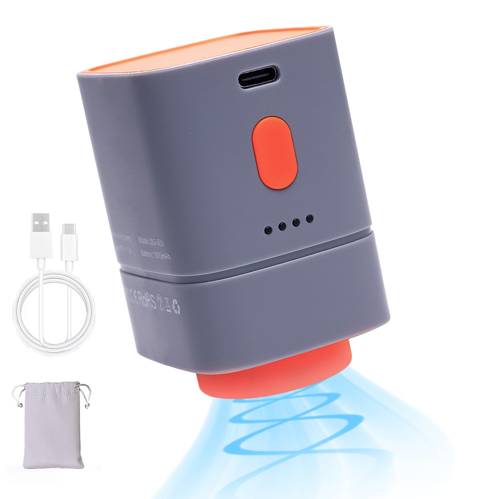 Kabellose tragbare Vakuumpumpe für Vakuumbeutel – 4500 PA Saugkraft, 25W, 1800mAh Akku, USB-C Ladung, kompakt & leistungsstark (grau/orange) – Ideal für Reise und Aufbewahrung