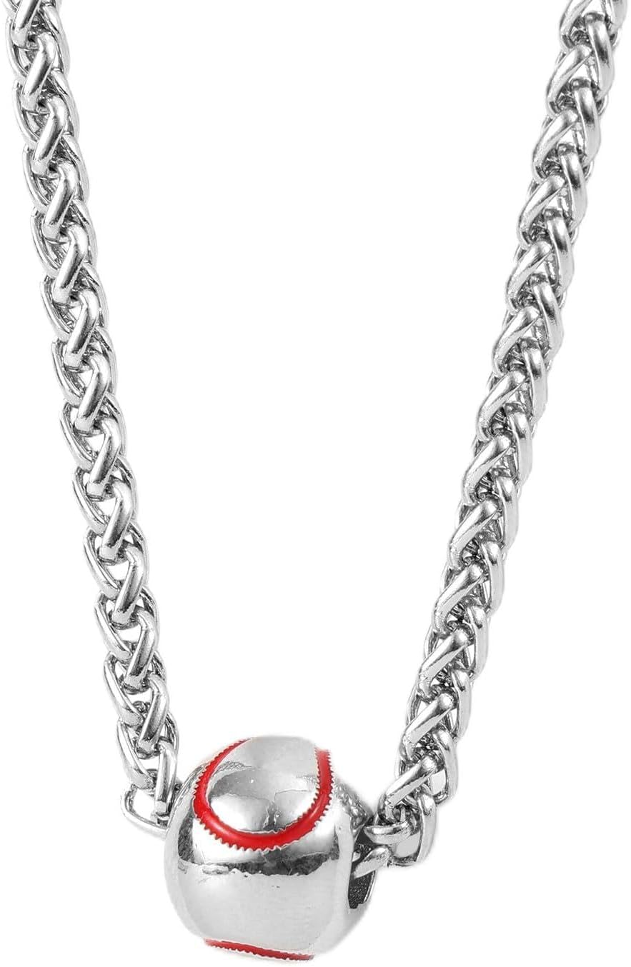 Baseball Necklace for Men, 62cm/24.41in Stainless Steel 3D Baseball Pendant Chain Necklace Cool Sports Jewelry for Players & Fans Trendy Athletic Accessory