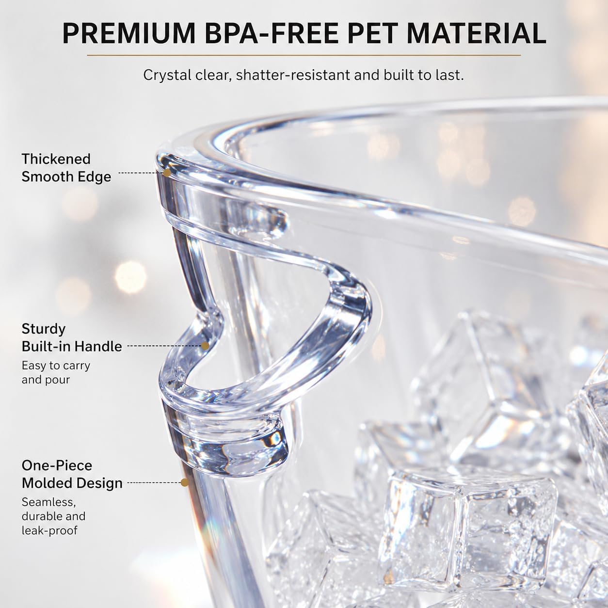 Clear Ice Bucket 6L Acrylic Beverage Tub with Handles & Scoop