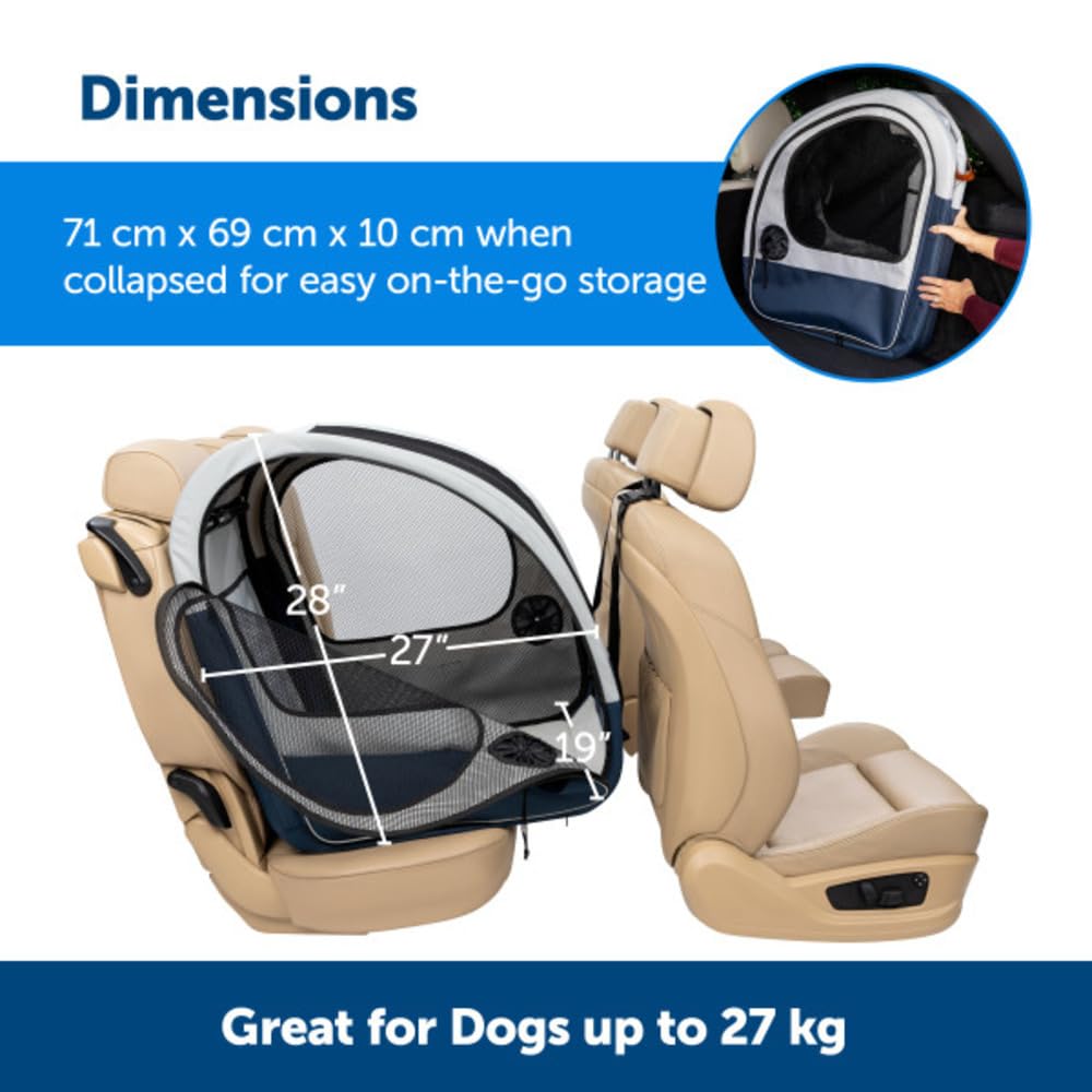 PetSafe Happy Ride Collapsible Travel Box for Dog, Portable, Car, 27.2 kg, Metal Pop-up Frame, Washable, Grey/Blue