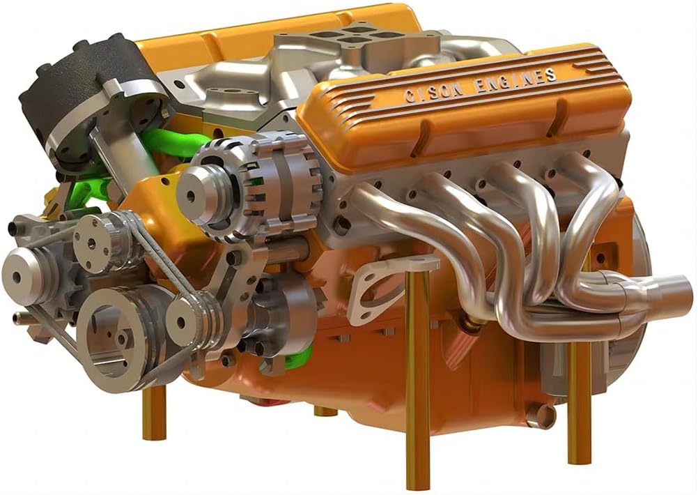 CISON V8 Engine Model Kit, Metal OHV V8 Engine 44CC 1/6 Scale Water-Cooled 4-Stroke Engine Model Kit, Physical Experiment Model for Adults (KIT Version)