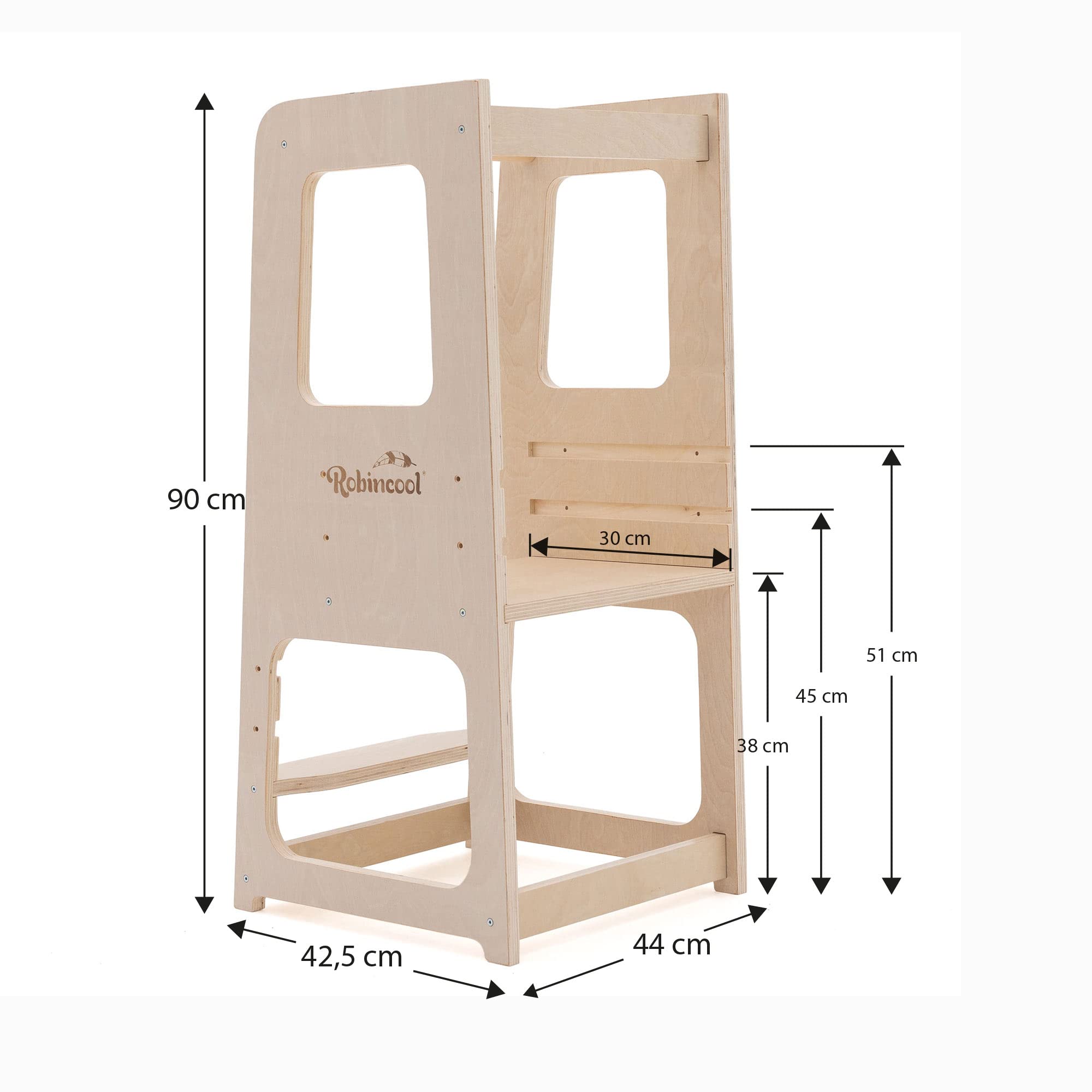 TORRE DE APRENDIZAJE MONTESSORI DE ECO MADERA "EVOLUTIVE" CON ALTURA AJUSTABLE Y BARRA DE SEGURIDAD 40 X 44 X 90 CM Cuidado personal y salud