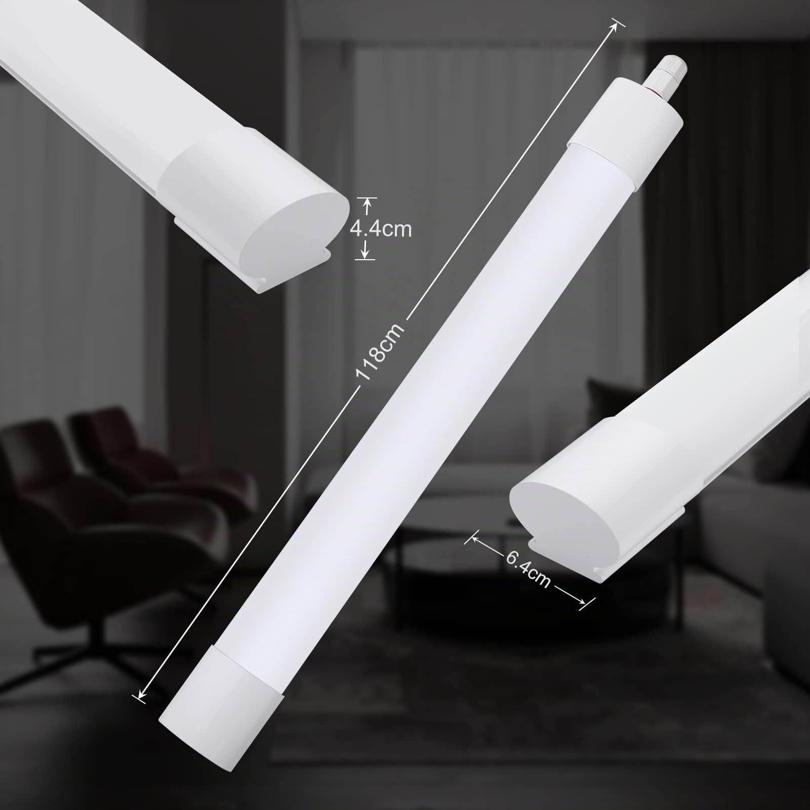 2pcs Neon LED 120CM, Tube 36W 4000LM Plafonnier IP65 Étanche, Reglette Éclairage pour Atelier, Garage, Sous Sol, Salle de Bain, Cave, Bureau - Blanc Neutre 4000K