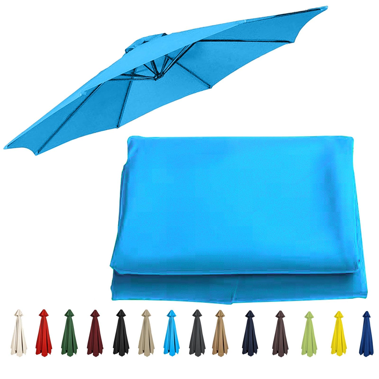 6/8 Arms Umbrella Fabric Canopy Cover - 200cm/270cm/300cm, Umbrella Replacement Cloth - 180D UV Protective And Water Resistant Patio Canopy, Replacement Umbrella Canopy(Color:Lake blue,Size:8 ribs: 2. — image 1