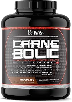 Ultimate Nutrition Carne BolicBeef Protein Powder, Lactose Free Protein Shakes, Paleoand Keto Friendlywith No Sugar or Carb, Low Calorie Isolate Powder, Hydrolized Protein, 60 Servings, Chocolate