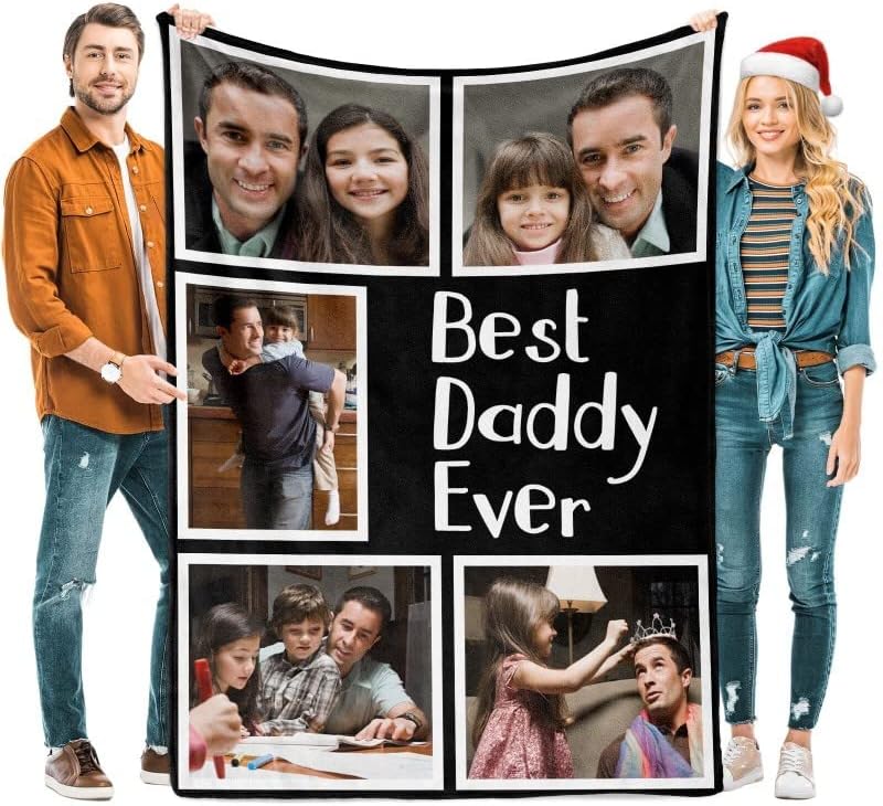 Fathers Day Personalized Gifts Custom Blankets with Photos and Text Multiple Colors and Sizes Soft Flannel Personalized Blankets Customized Blankets with Photos Gifts for Dad Gifts Family Blankets