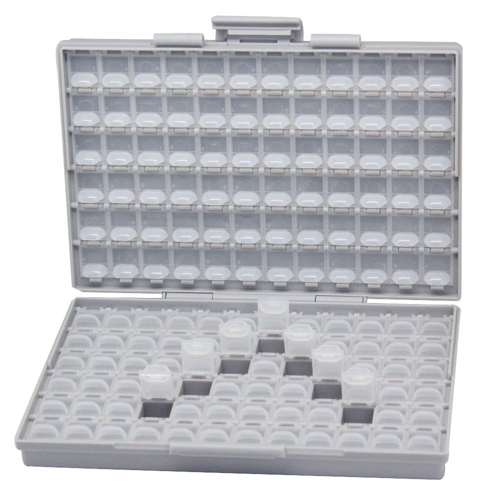 AideTek Box-all Enclosure for Surface Mount Components 1206 0805 0603 0402 0201 Size+ 198 White Labels 144 Compartments with Lid Hold up to 300pcs 1206 Resistor Capacitor