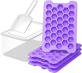 Small Ice Cube Tray for Freezer: FDDAI Easy Release Ice Cube Maker - Plastic Stackable Cubed Ice Trays and Bin - Making Tiny Honeycomb Icecubes
