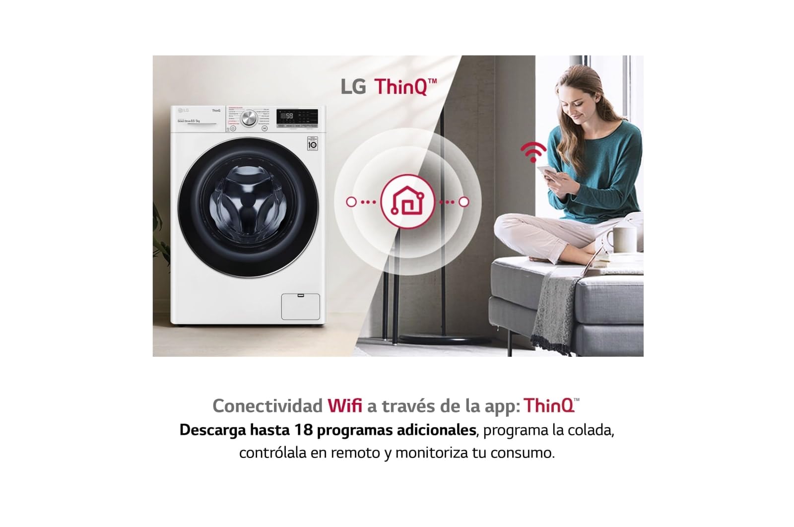 LG F2DV5S85S2W Lavadora secadora, Carga frontal, 1400RPM, Inteligencia artificial, Blanco, 8.5/5 kg