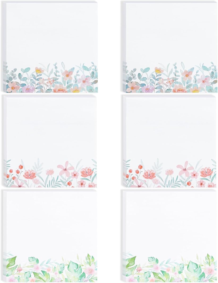 Notas adhesivas de flores silvestres, 3 x 3 pulgadas, paquete de 6, 300 hojas | Notas adhesivas de flora indomable, blocs de notas autoadhesivos, adorables blocs de notas para diario, planificadores, oficina, escuela, hogar