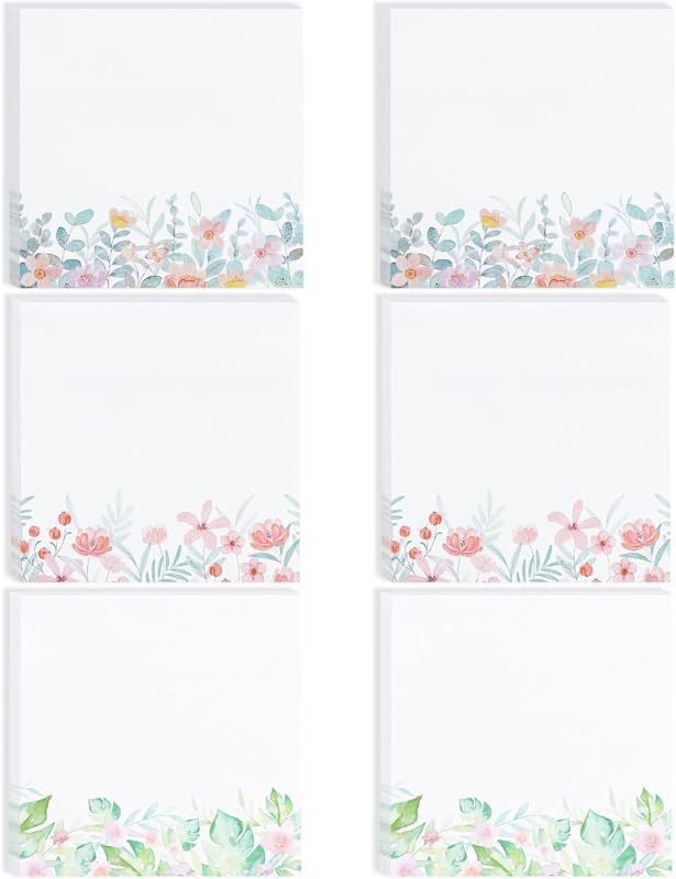 Notas adhesivas de flores silvestres, 3 x 3 pulgadas, paquete de 6, 300 hojas | Notas adhesivas de flora indomable, blocs de notas autoadhesivos, adorables blocs de notas para diario, planificadores, oficina, escuela, hogar