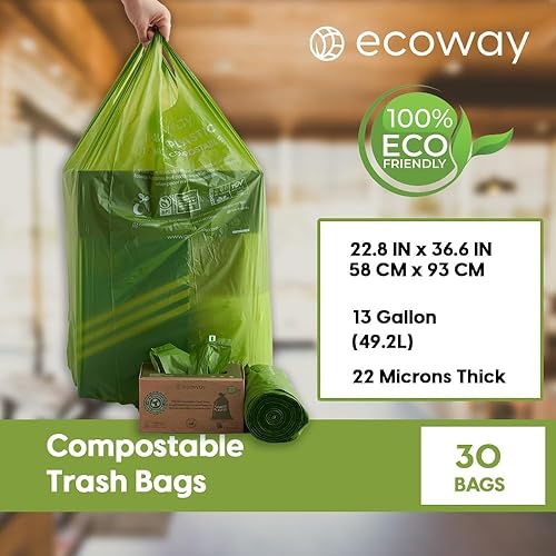 Miniatura 3 de Ecoway Bolsa de basura ecológica paquete de 30 Plant Strach biodegradable bolsa de basura para cocina, baño, oficina, hogar, verde