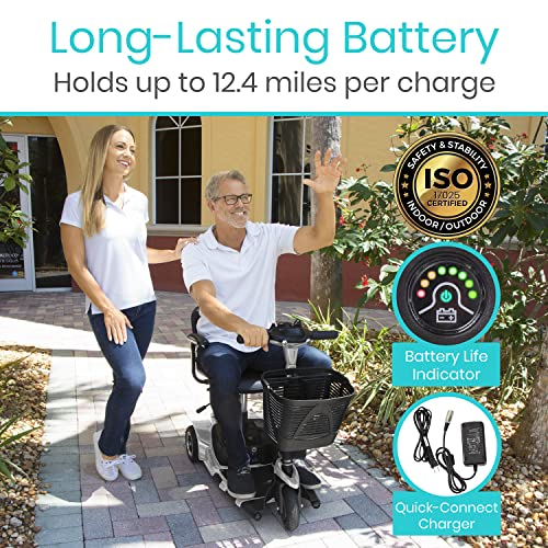 Vive 3 Wheel Mobility Scooter - Electric Powered Mobile Wheelchair Device For Adults - Folding, Collapsible And Compact For Travel - Long Range Power Extended Battery With Charger And Basket Included #TOP1