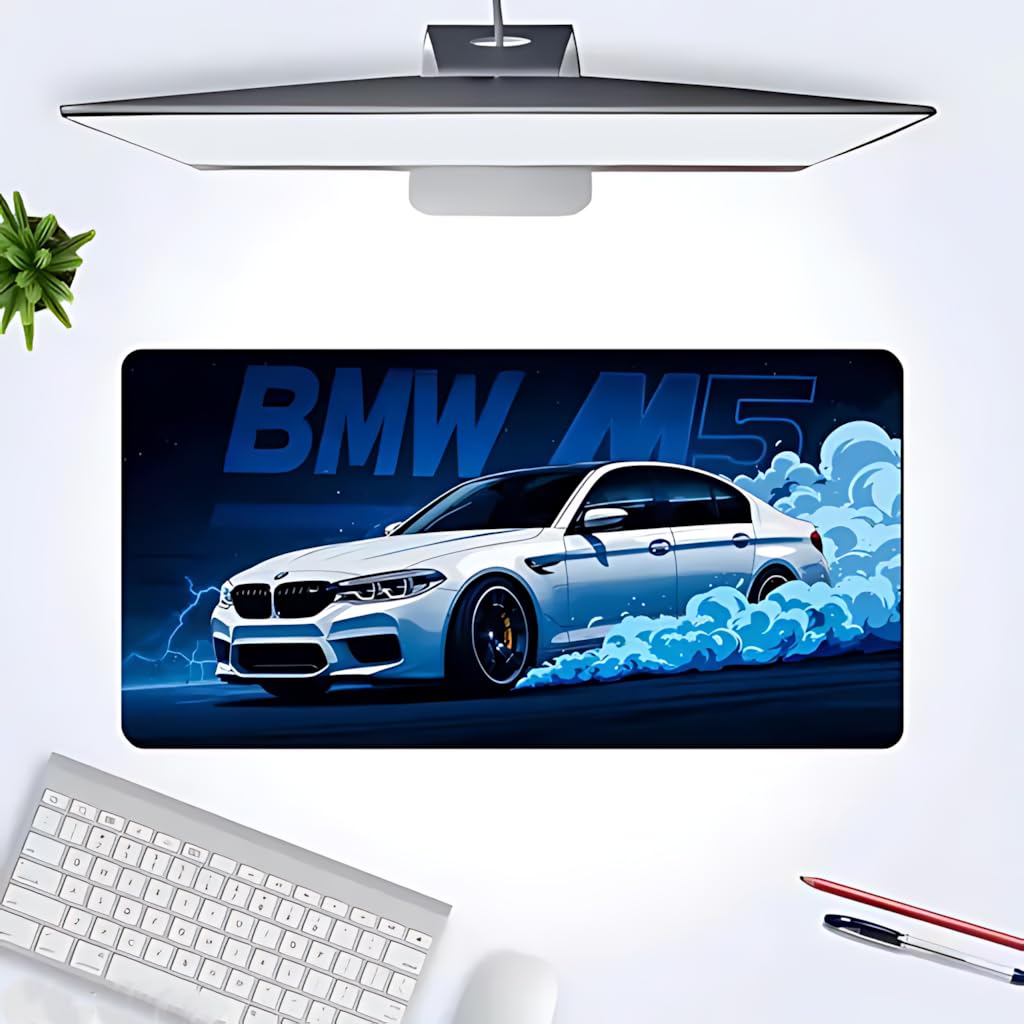 ANTORCHÉ Extended Gaming Mouse Pad (80x30 cm) - Blue M5 Sports Car Design Long DeskPad with Anti-Slip Rubber Base | PC Keyboard & Laptop Table Mat for Gamers & Desk Setup Aesthetics-image-4