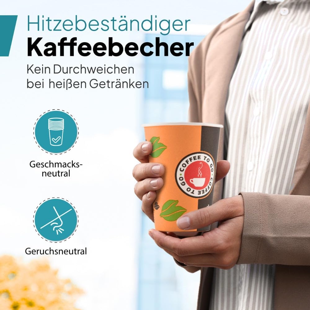 Commerline Bicchieri di carta da 200 ml, 1000 pezzi per caffè da asporto | Bicchieri di carta rigida, usa e getta, da asporto, ideali per ufficio, gastronomia, catering, caffè e tè