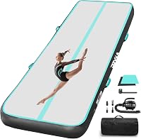 PPXIA Felfújható Tornaszőnyeg 400x100x20cm Pumpával - Taekwondo, Jóga, Fitness Edzőmatrac PVC Anyagból, Menta Zöld/Fekete 1
